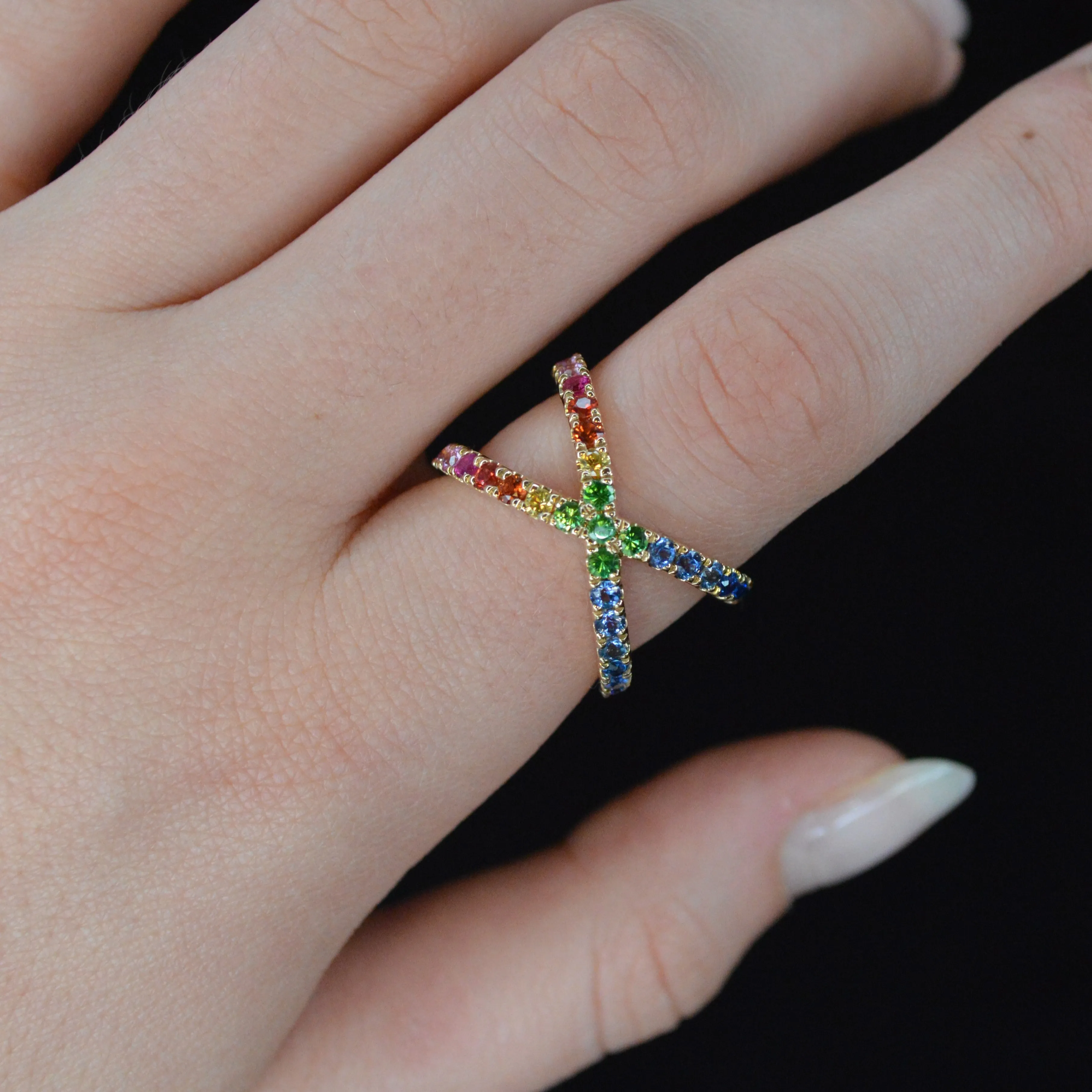 1.41ct Multi Sapphire 14K Gold Crossover Ring
