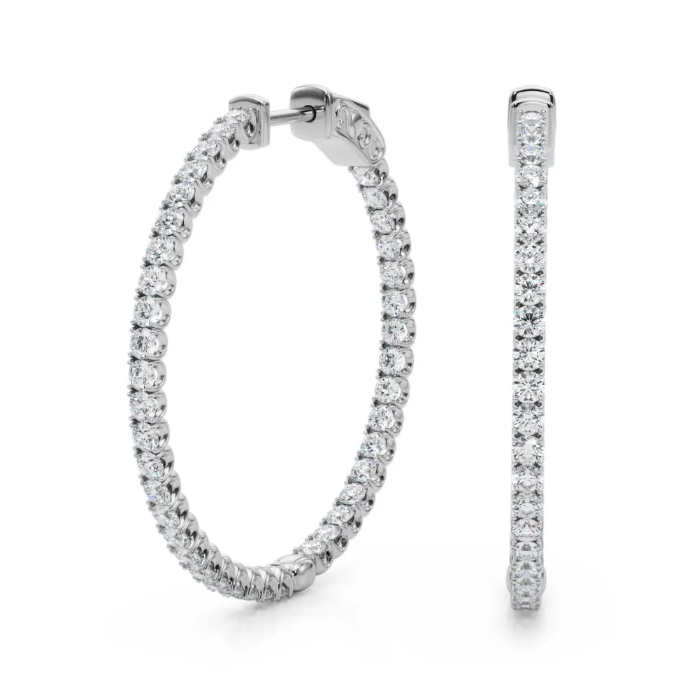14k Inside Out Hoop Diamond Earring 30mm