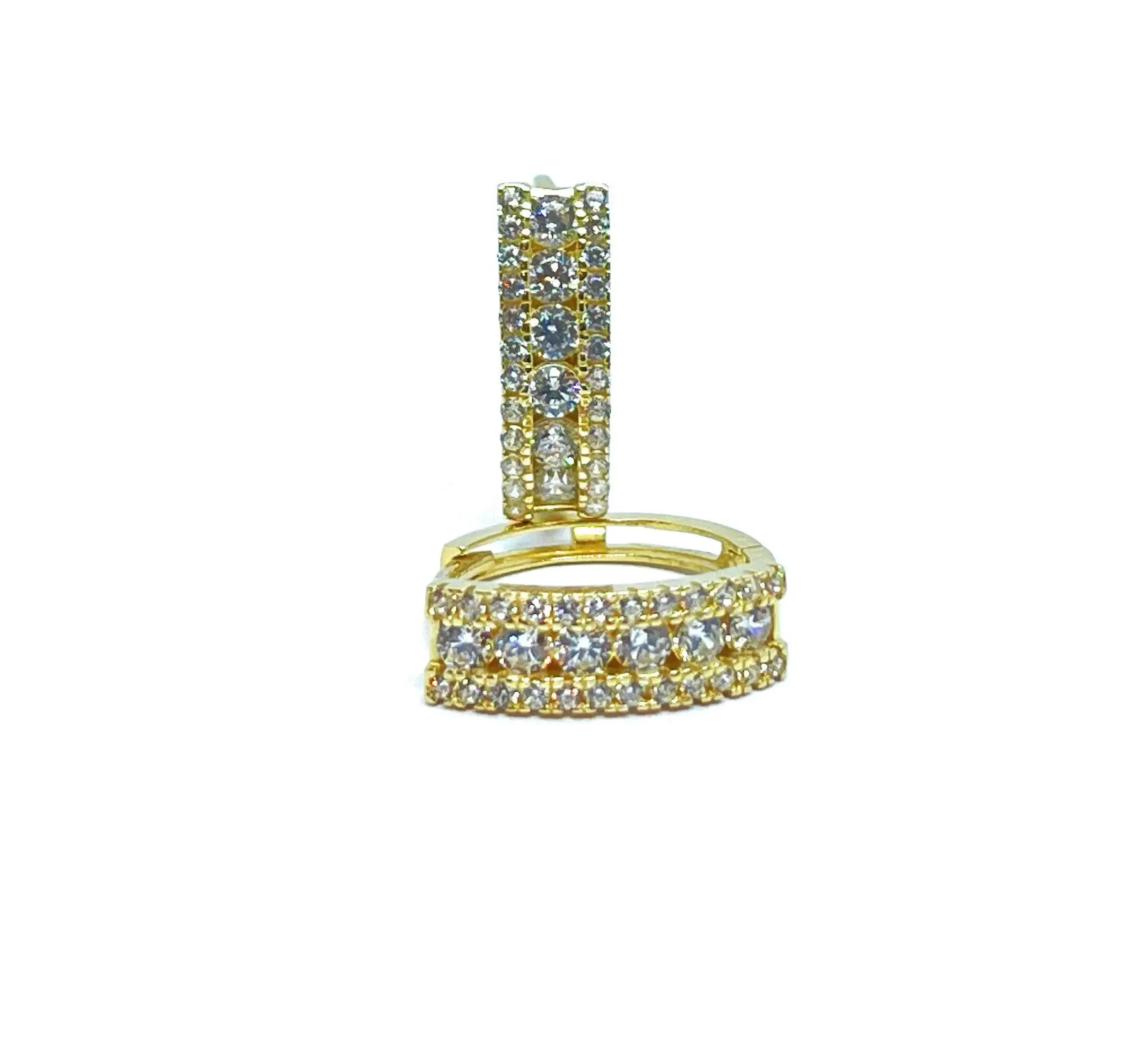 ADIRFINE 10K Solid Gold Cubic Zirconia Huggie Hoop Earrings
