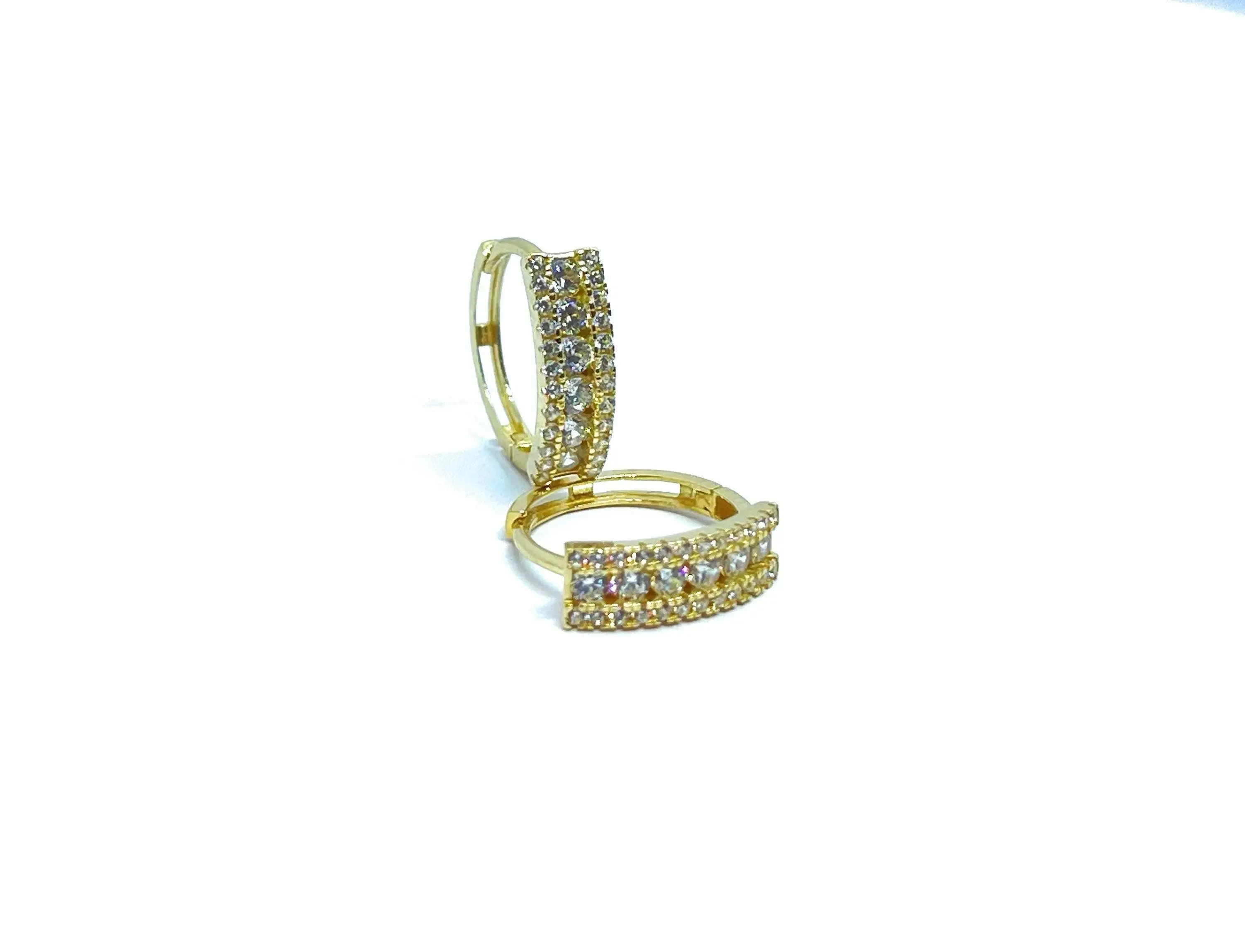 ADIRFINE 10K Solid Gold Cubic Zirconia Huggie Hoop Earrings