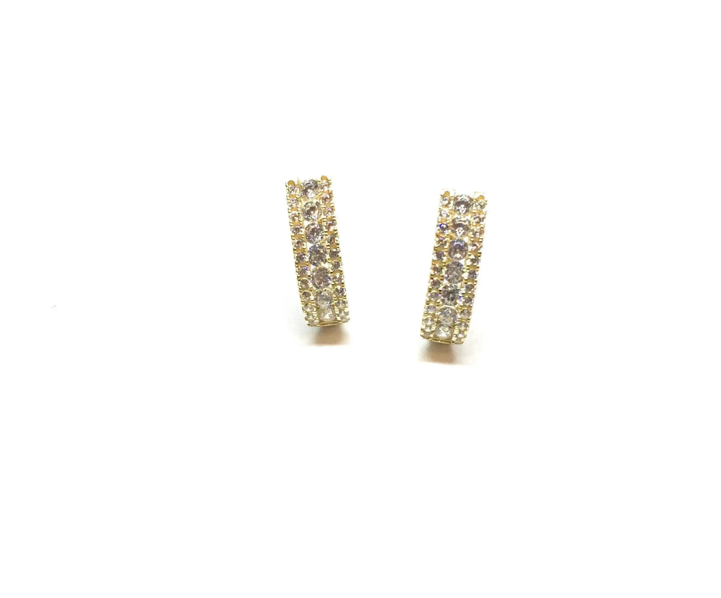 ADIRFINE 10K Solid Gold Cubic Zirconia Huggie Hoop Earrings