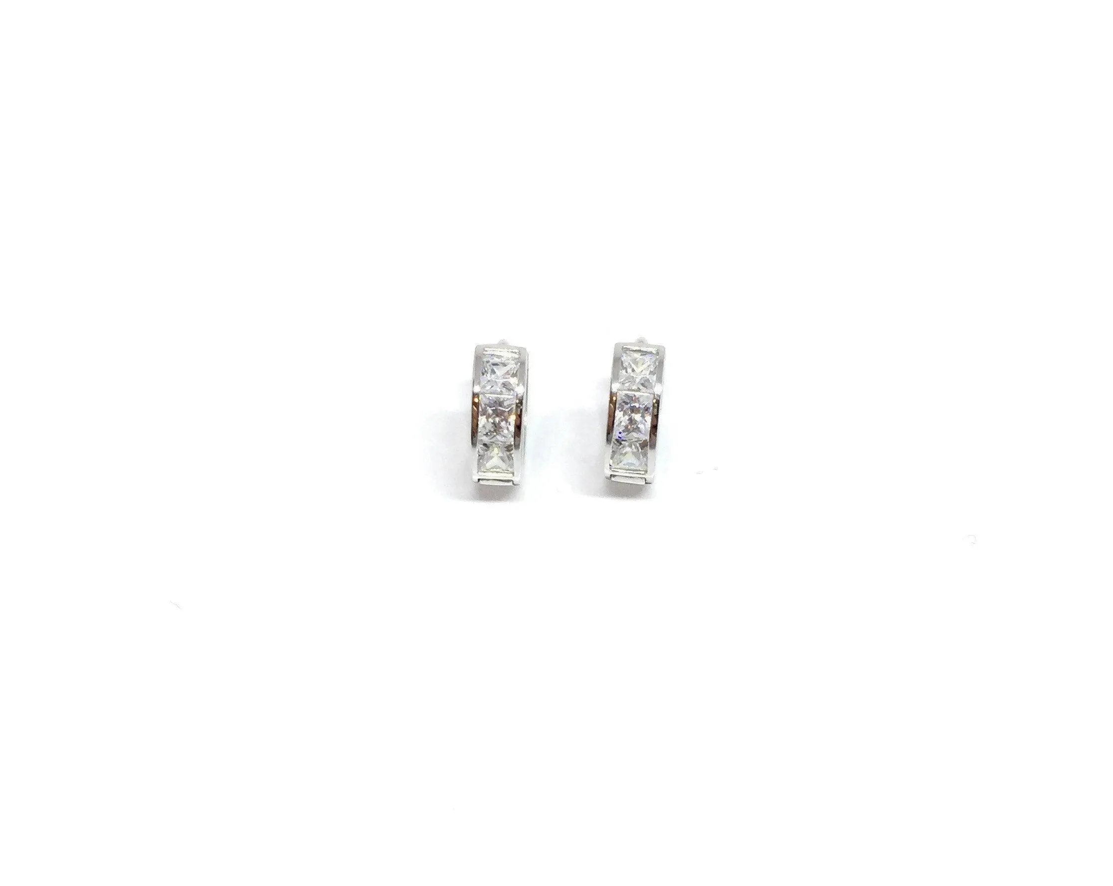 ADIRFINE 10K Solid Gold Square Cubic Zirconia Huggie Hoop Earrings
