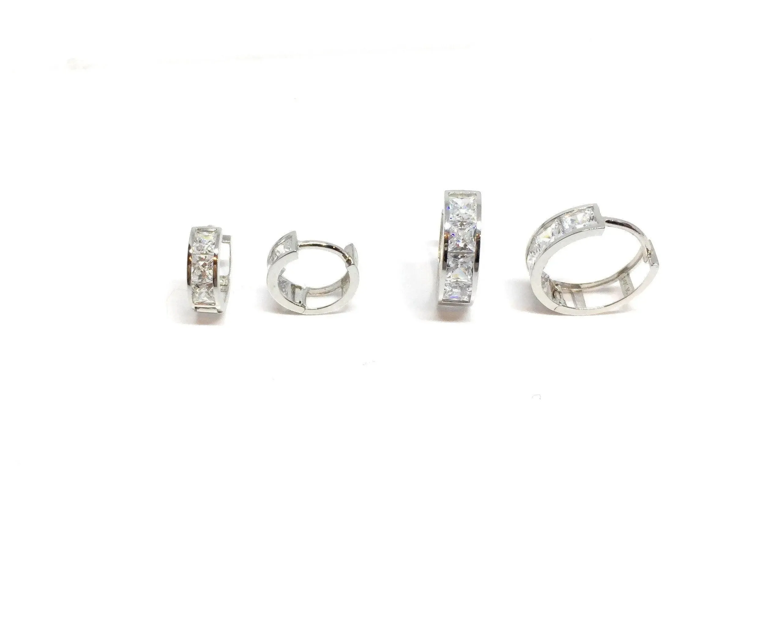 ADIRFINE 10K Solid Gold Square Cubic Zirconia Huggie Hoop Earrings