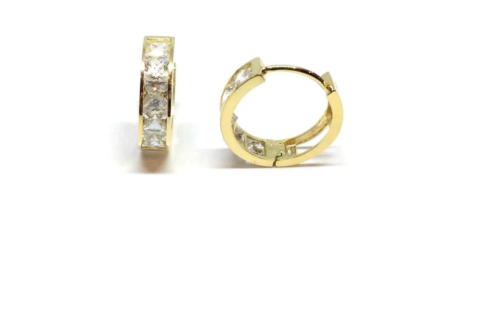 ADIRFINE 10K Solid Gold Square Cubic Zirconia Huggie Hoop Earrings