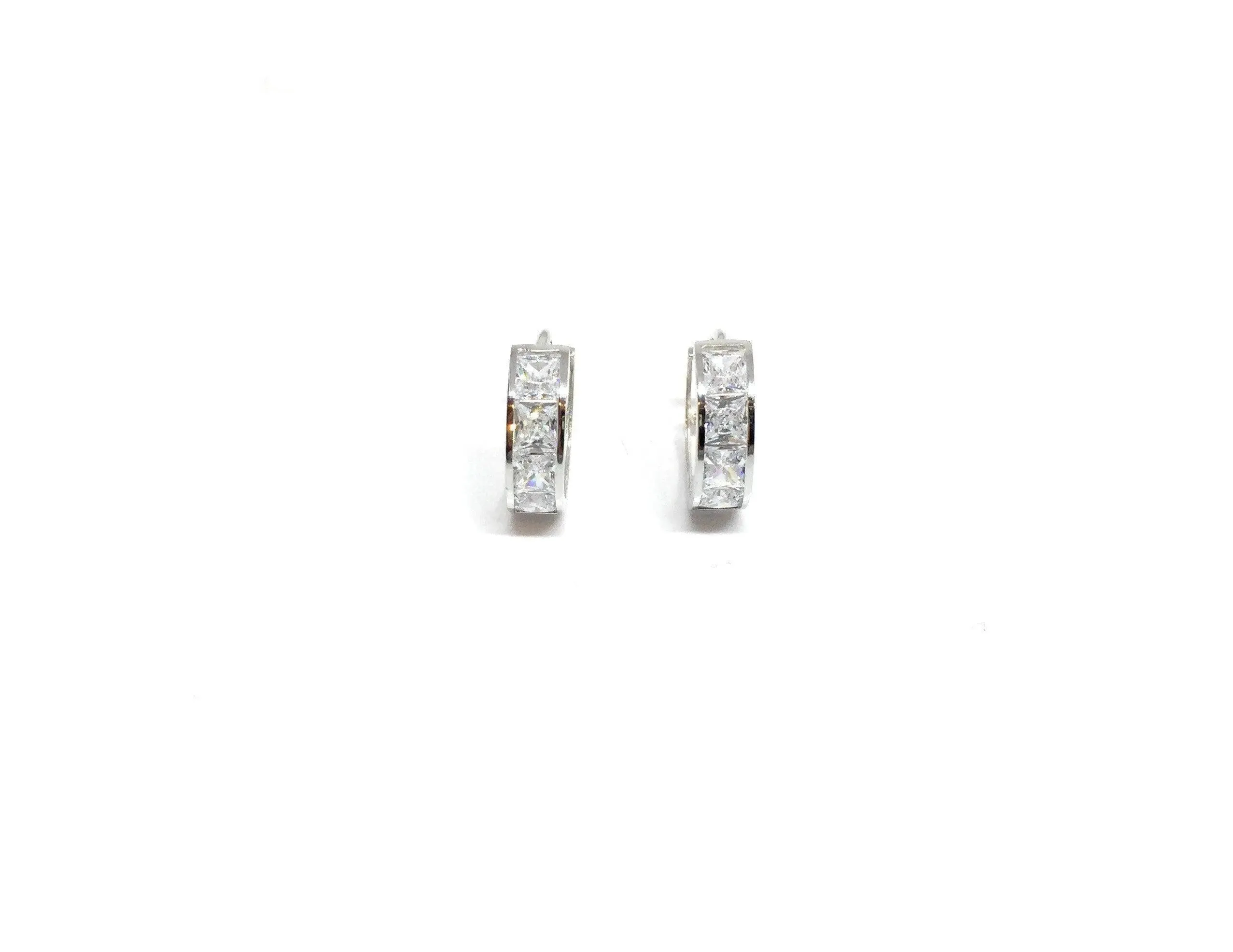 ADIRFINE 10K Solid Gold Square Cubic Zirconia Huggie Hoop Earrings