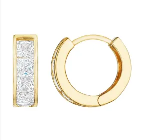 ADIRFINE 10K Solid Gold Square Cubic Zirconia Huggie Hoop Earrings