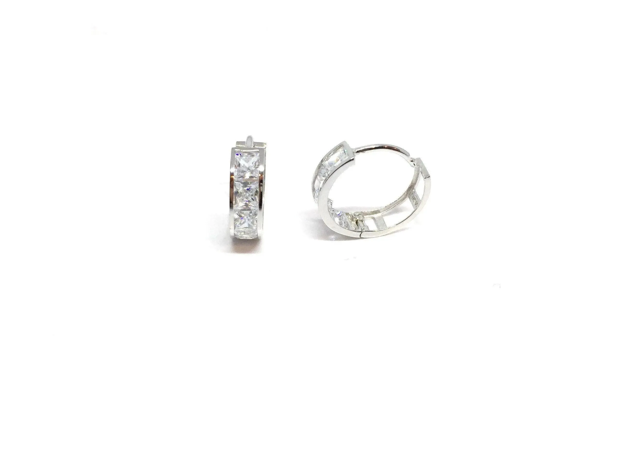 ADIRFINE 10K Solid Gold Square Cubic Zirconia Huggie Hoop Earrings