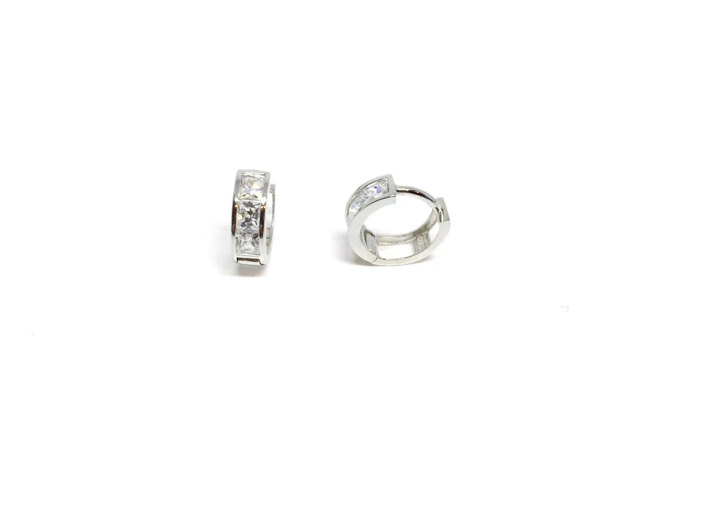 ADIRFINE 10K Solid Gold Square Cubic Zirconia Huggie Hoop Earrings