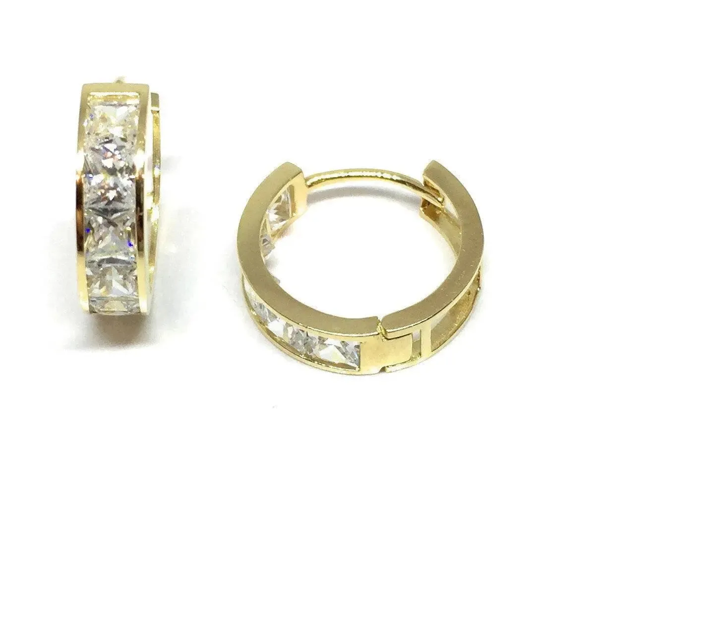 ADIRFINE 10K Solid Gold Square Cubic Zirconia Huggie Hoop Earrings