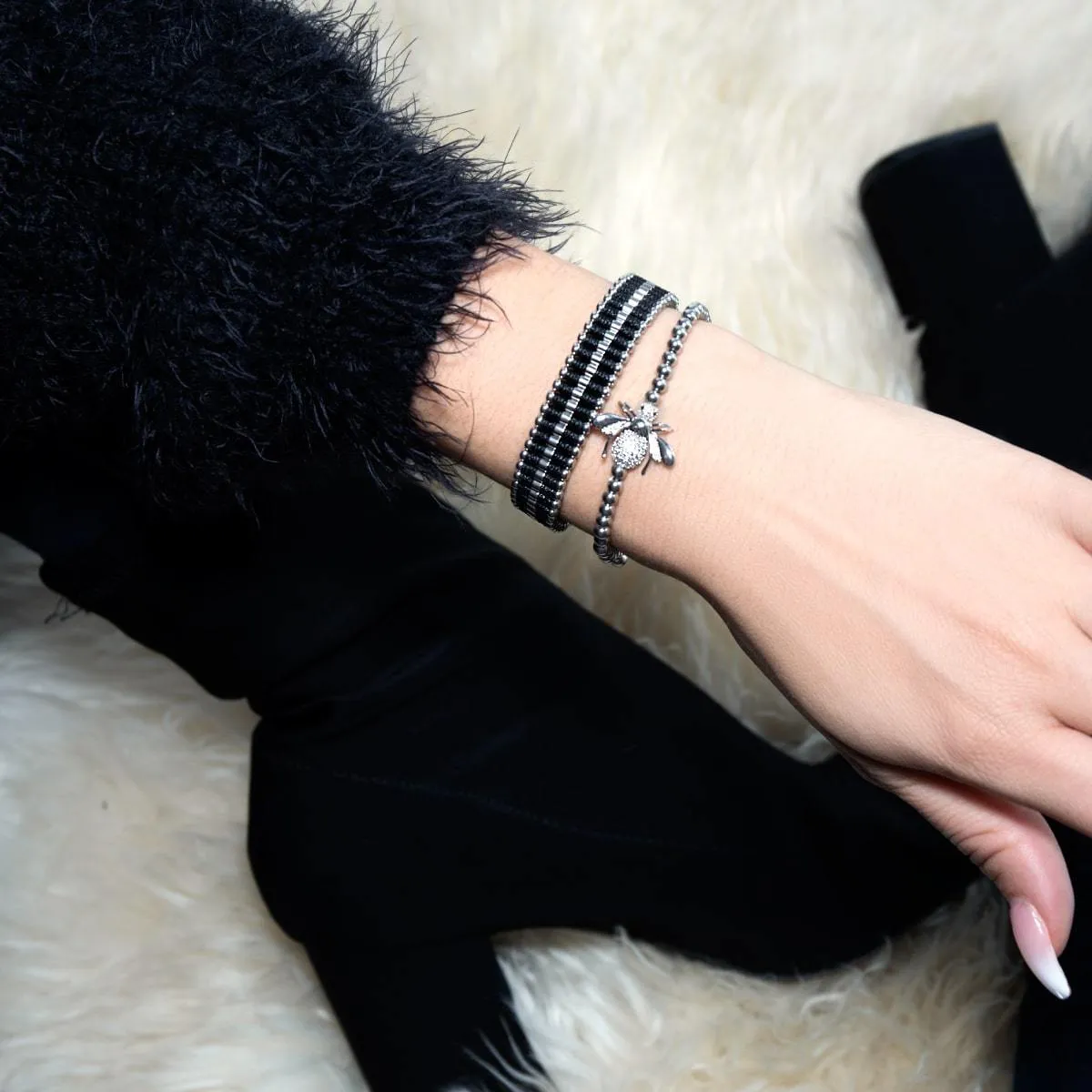 Amici | Silver | Black | Macrame Bracelet