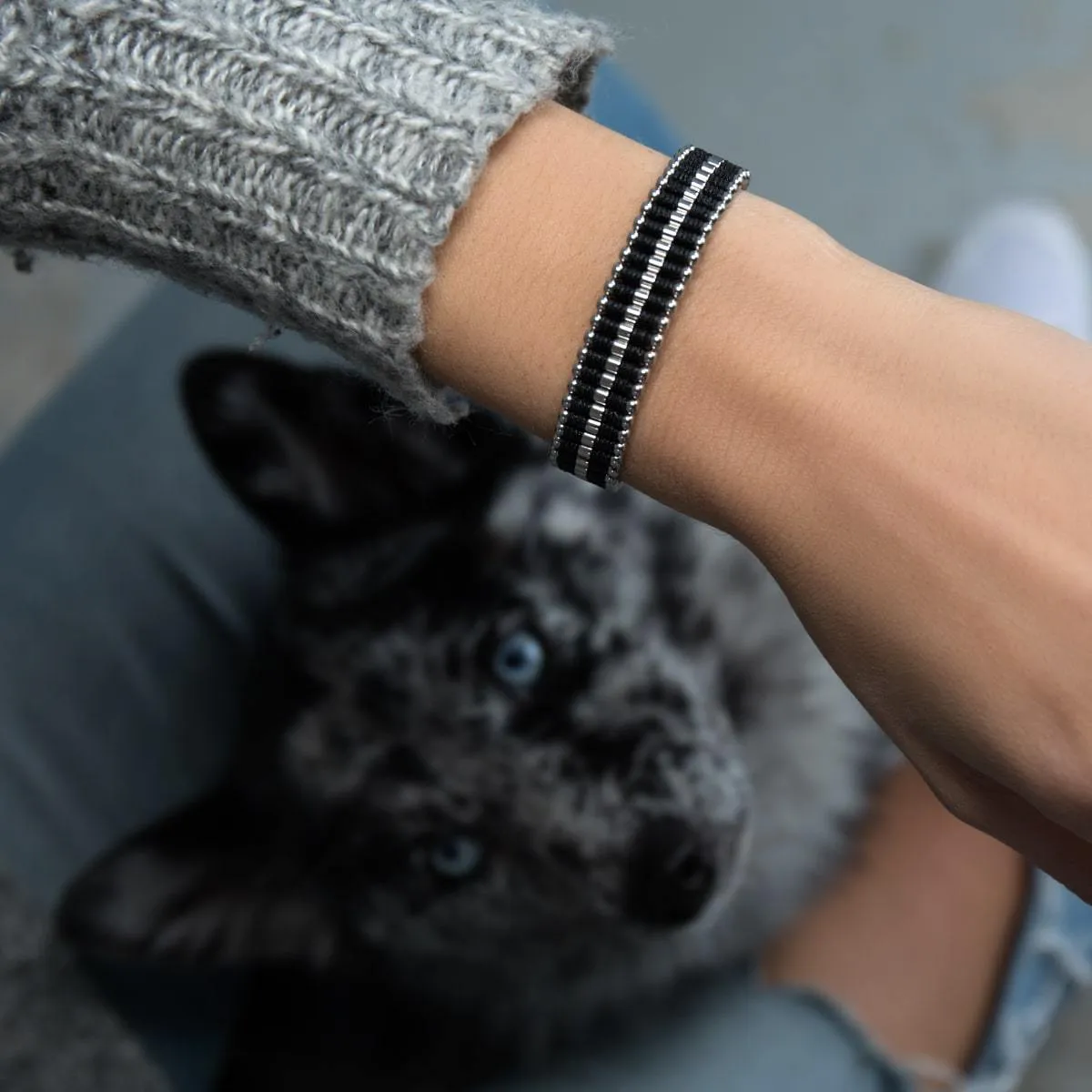 Amici | Silver | Black | Macrame Bracelet