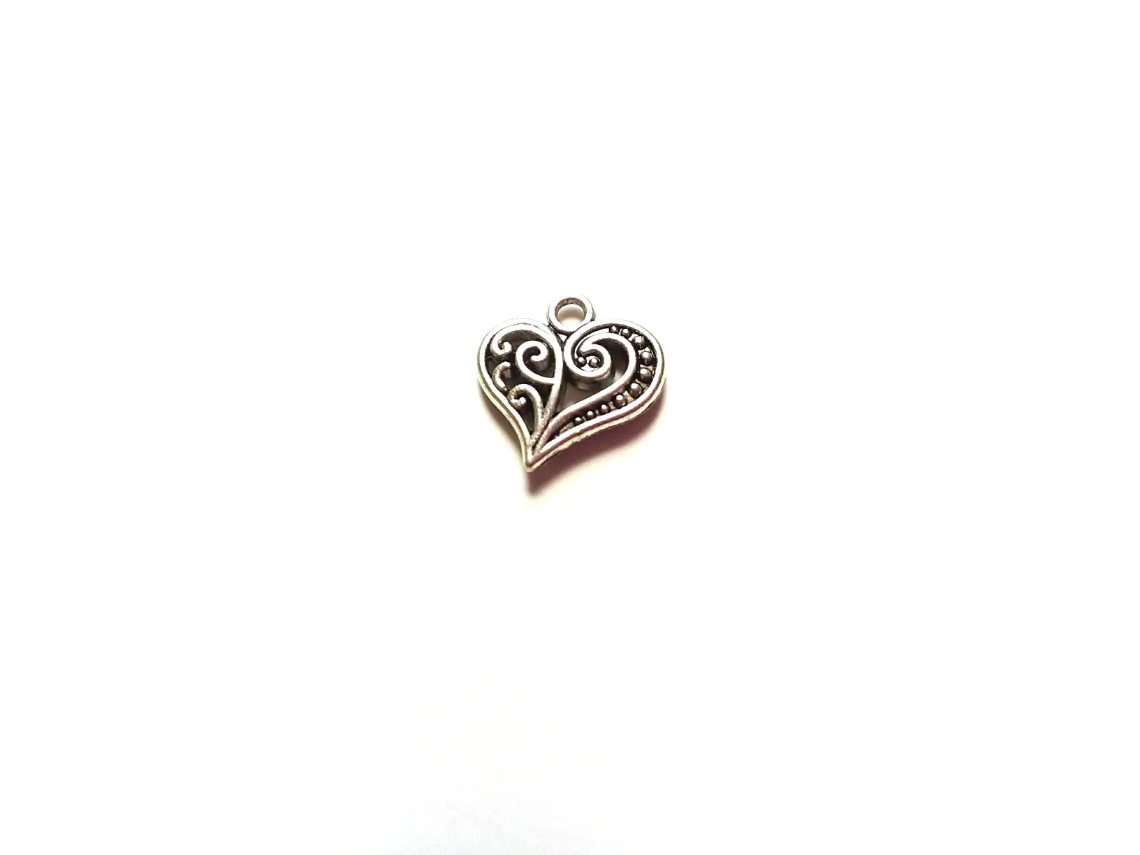 Antique Silver Fancy Heart Pendant Charms (Jump Rings Included)
