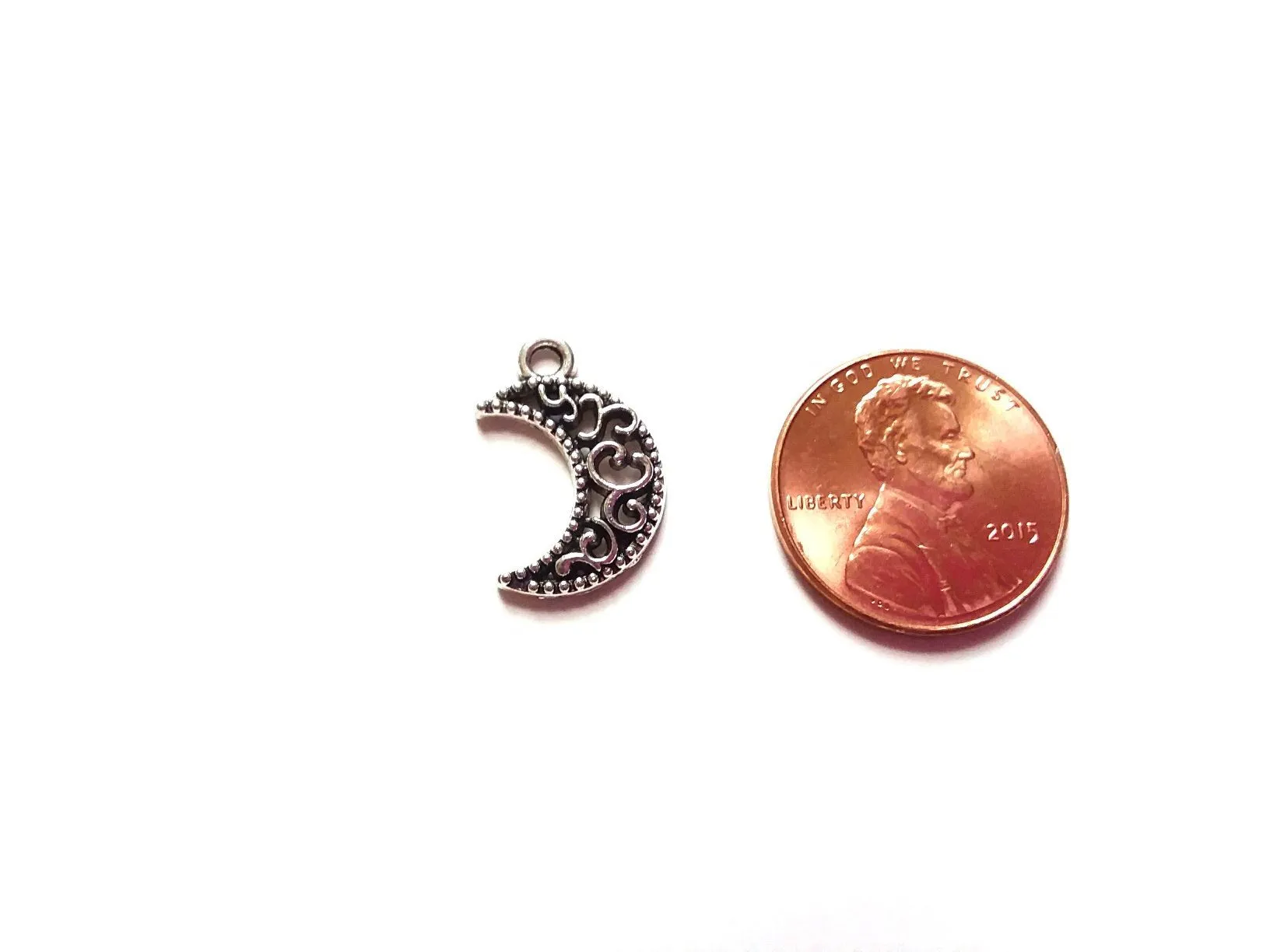 Antique Silver Fancy Moon Pendant Charms (Jump Rings Included)