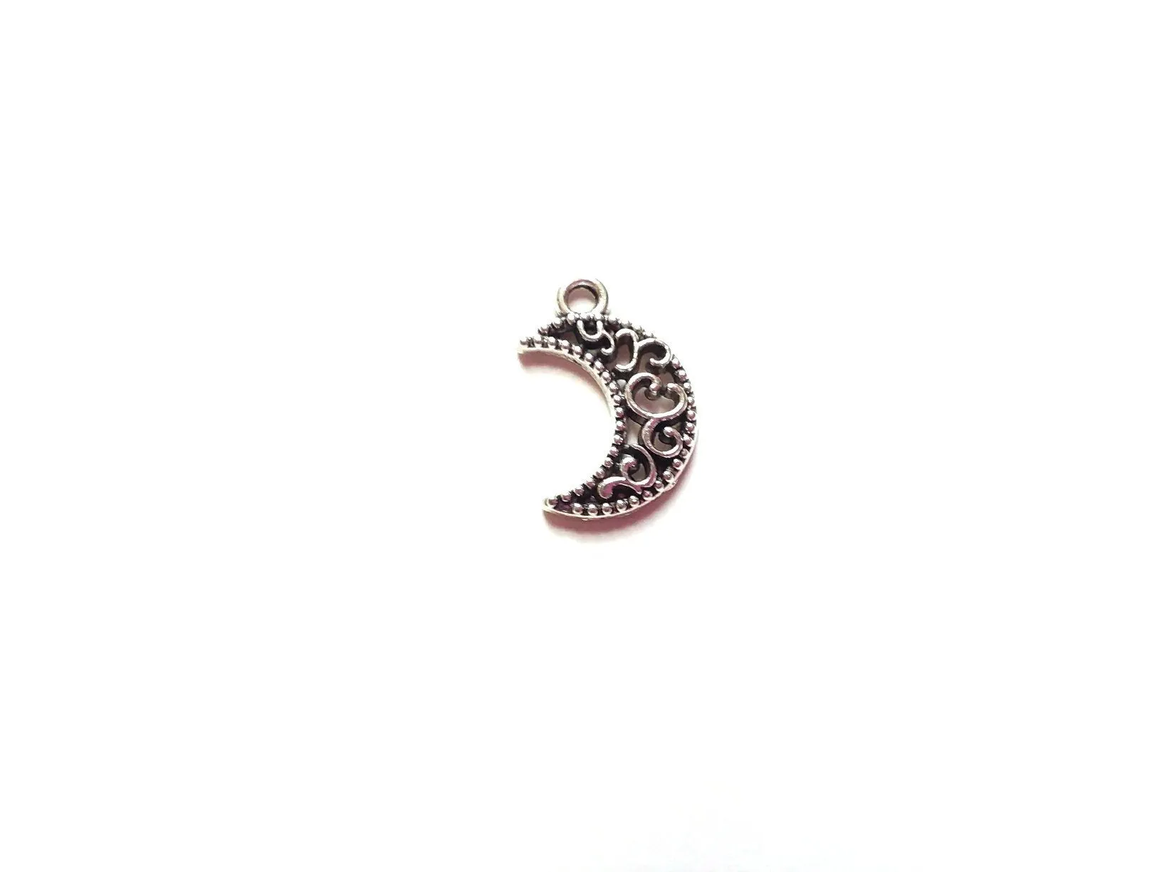 Antique Silver Fancy Moon Pendant Charms (Jump Rings Included)