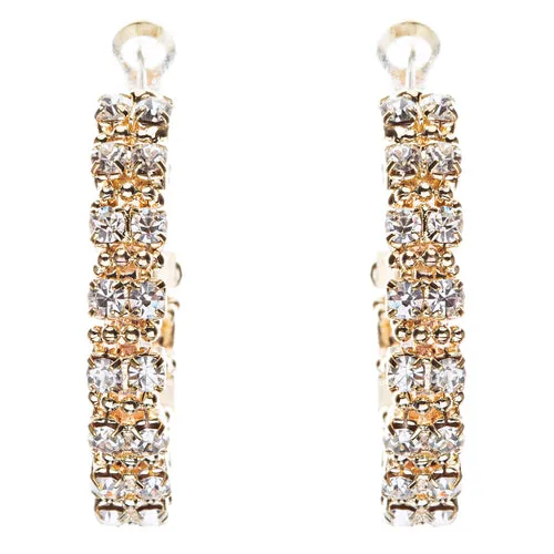 Beautiful Dazzling Beaded Wrap Double Row Crystal Rhinestone Hoop Earring Gold