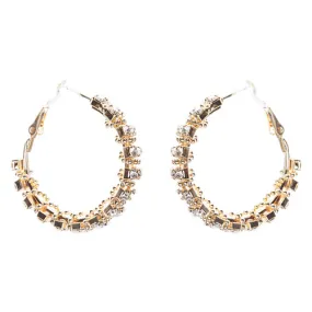Beautiful Dazzling Beaded Wrap Double Row Crystal Rhinestone Hoop Earring Gold