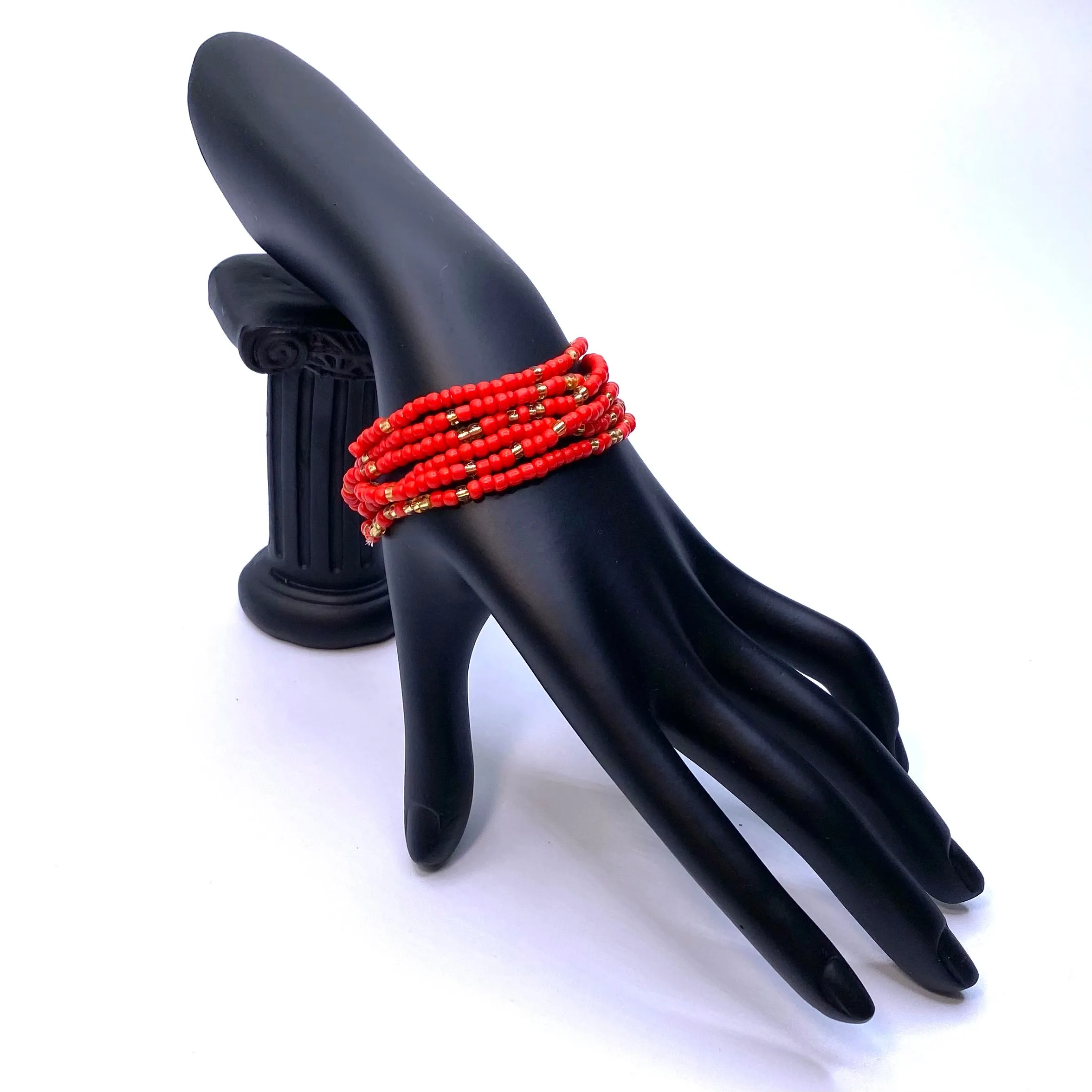 Bracelet Stretch Bohemian Stackable Bead 6 piece Red
