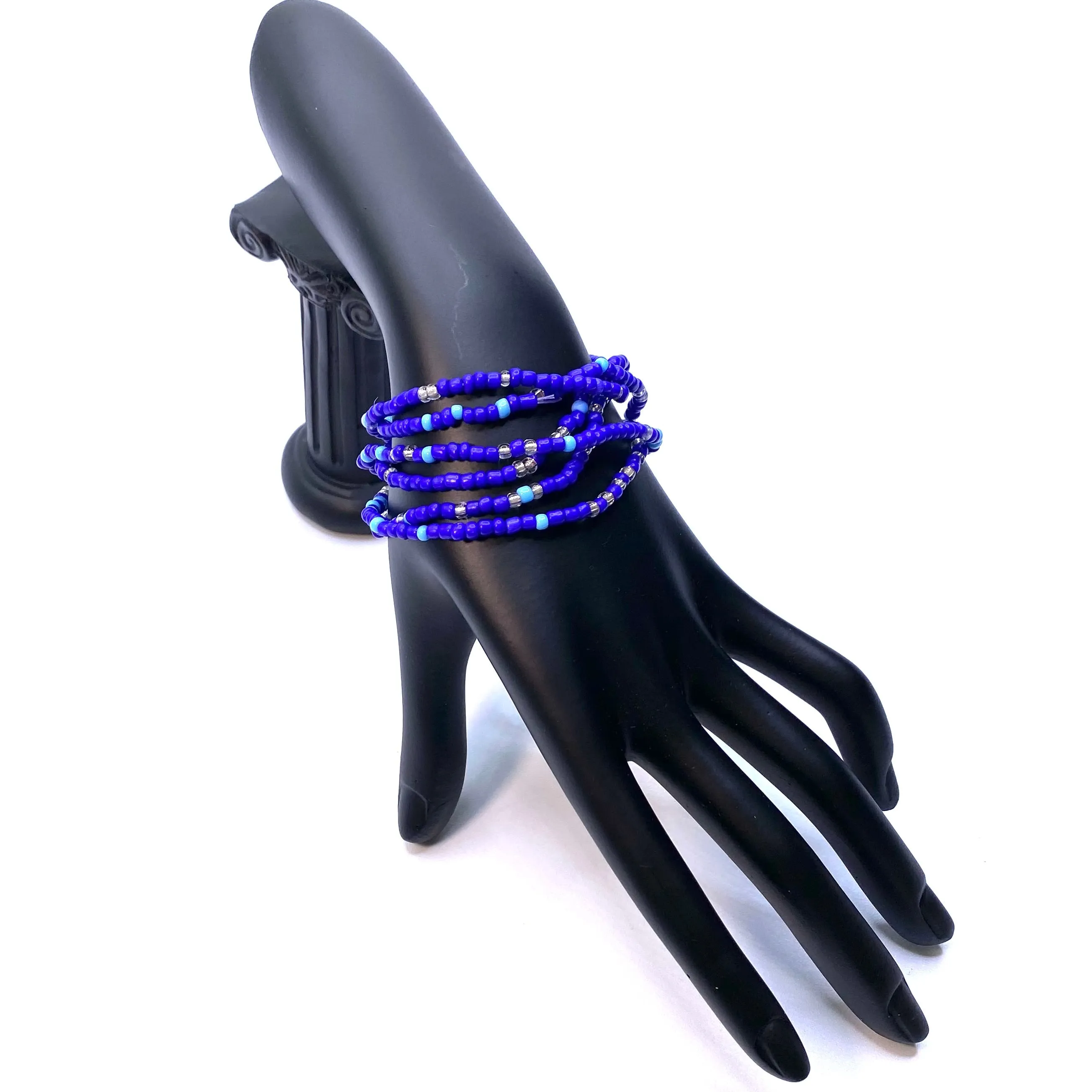 Bracelet Stretch Bohemian Stackable Bead 6 piece Royal Blue Mix
