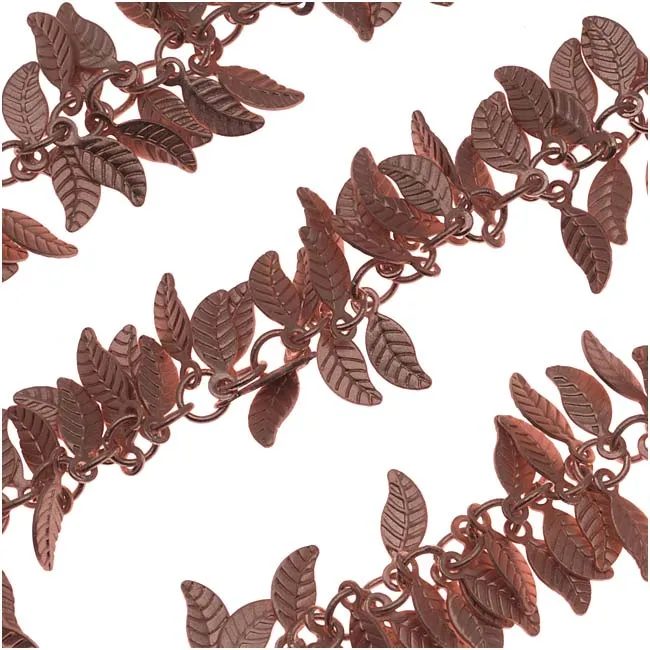Charm Chain, Leaf 7mm, Copper Plated, by the Inch