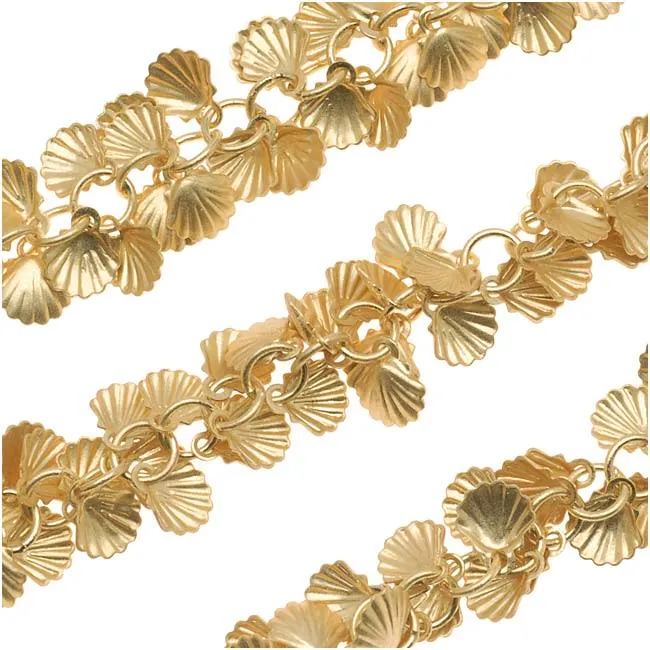 Charm Chain, Shell 7mm, Matte Gold Plated, by the Inch