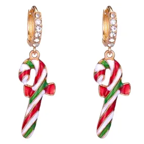 Christmas Jewelry Crystal Rhinestone Candycane Dangle Charm Earrings E1225 Multi