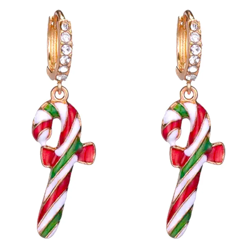 Christmas Jewelry Crystal Rhinestone Candycane Dangle Charm Earrings E1225 Multi