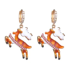 Christmas Jewelry Crystal Rhinestone Cute Adorable Reindeer Dangle Earrings