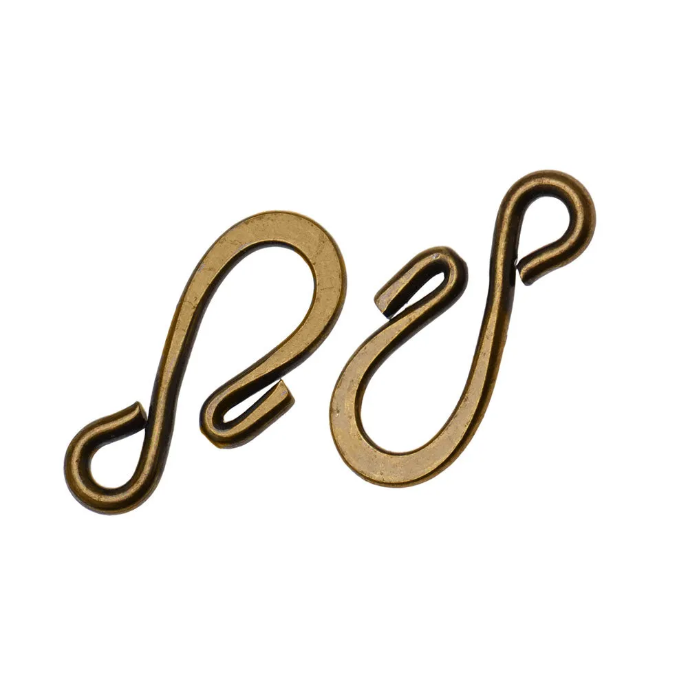 Clasps, S-Hook 16x7mm, Antiqued Brass (20 Pieces)
