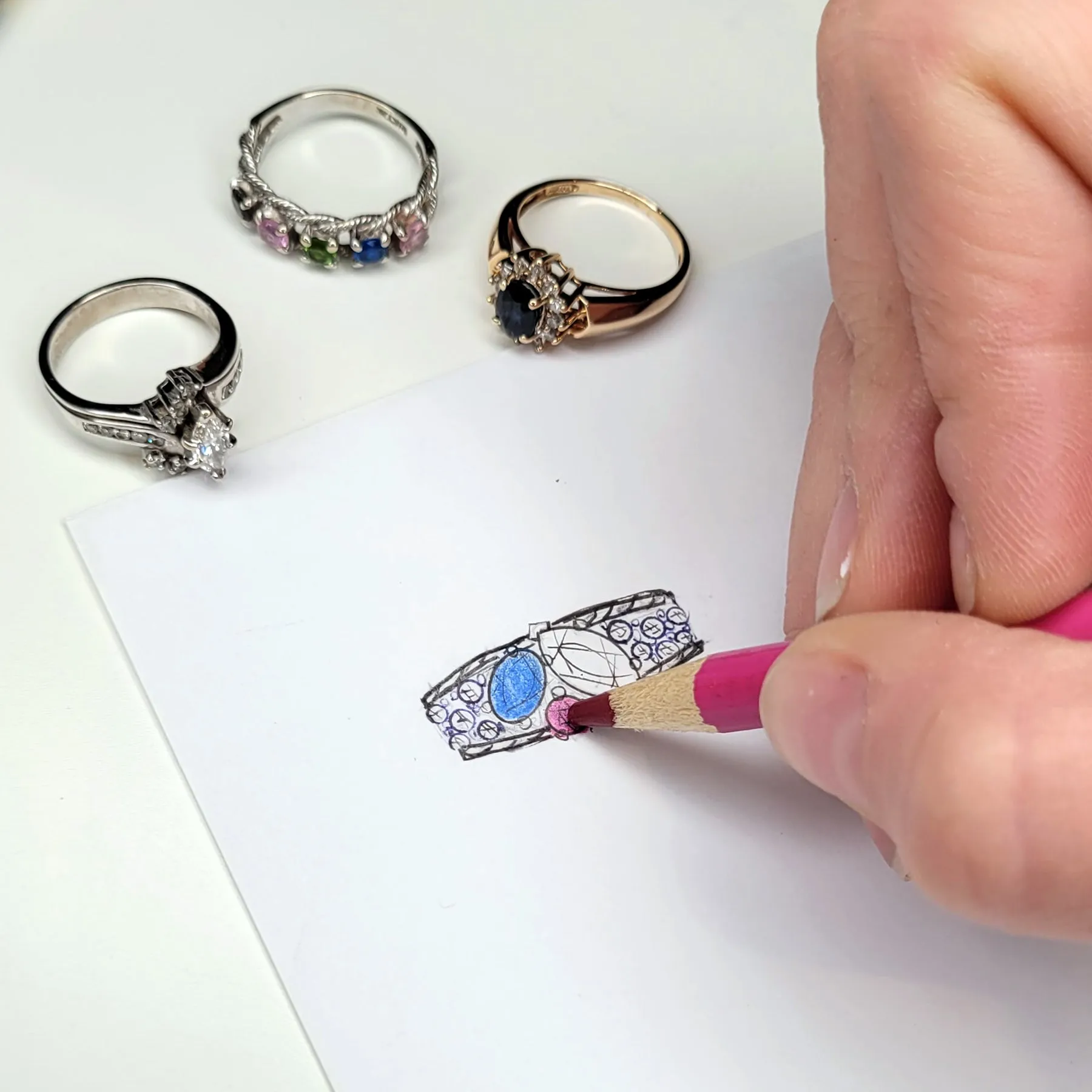 Cluster Three Stone Diamond Ring Redesign