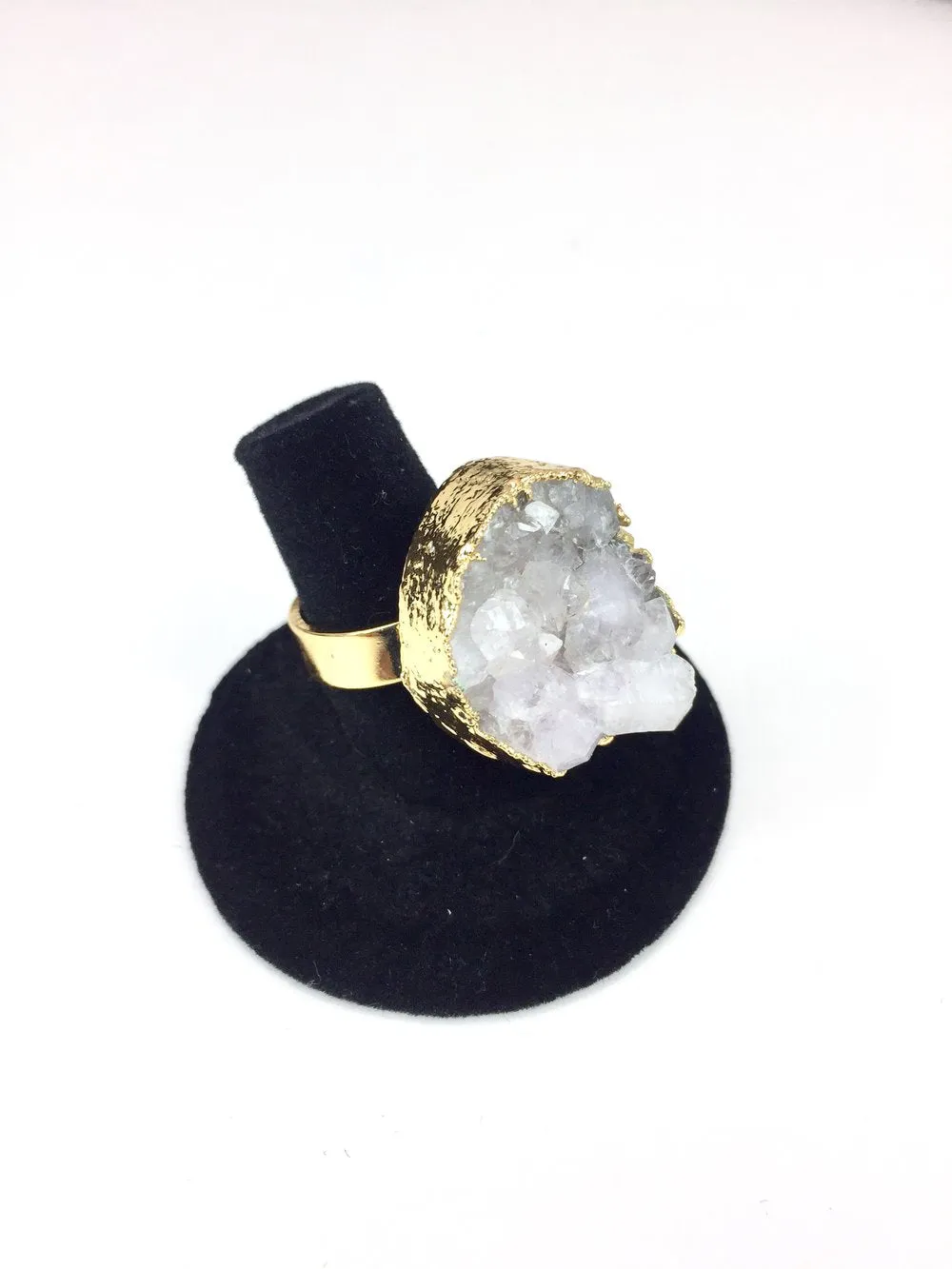 Clustered Quartz Gold Ring