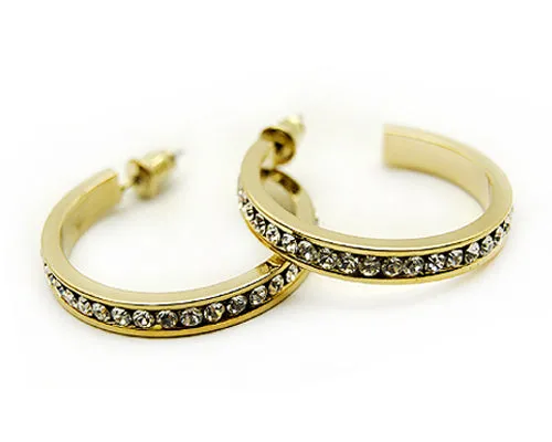 Crystal Rhinestone Open Hoop Round 1.1 Drop Fashion Earrings Gold Clear "