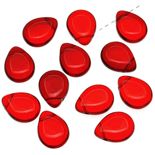 Czech Glass Beads Flat Pear Teardrops  - 16x12mm 'Siam Ruby' (12 pcs)