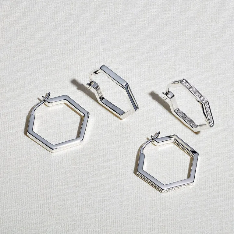 Deco Medium Hoop Earrings - Silver - 48020SNOE