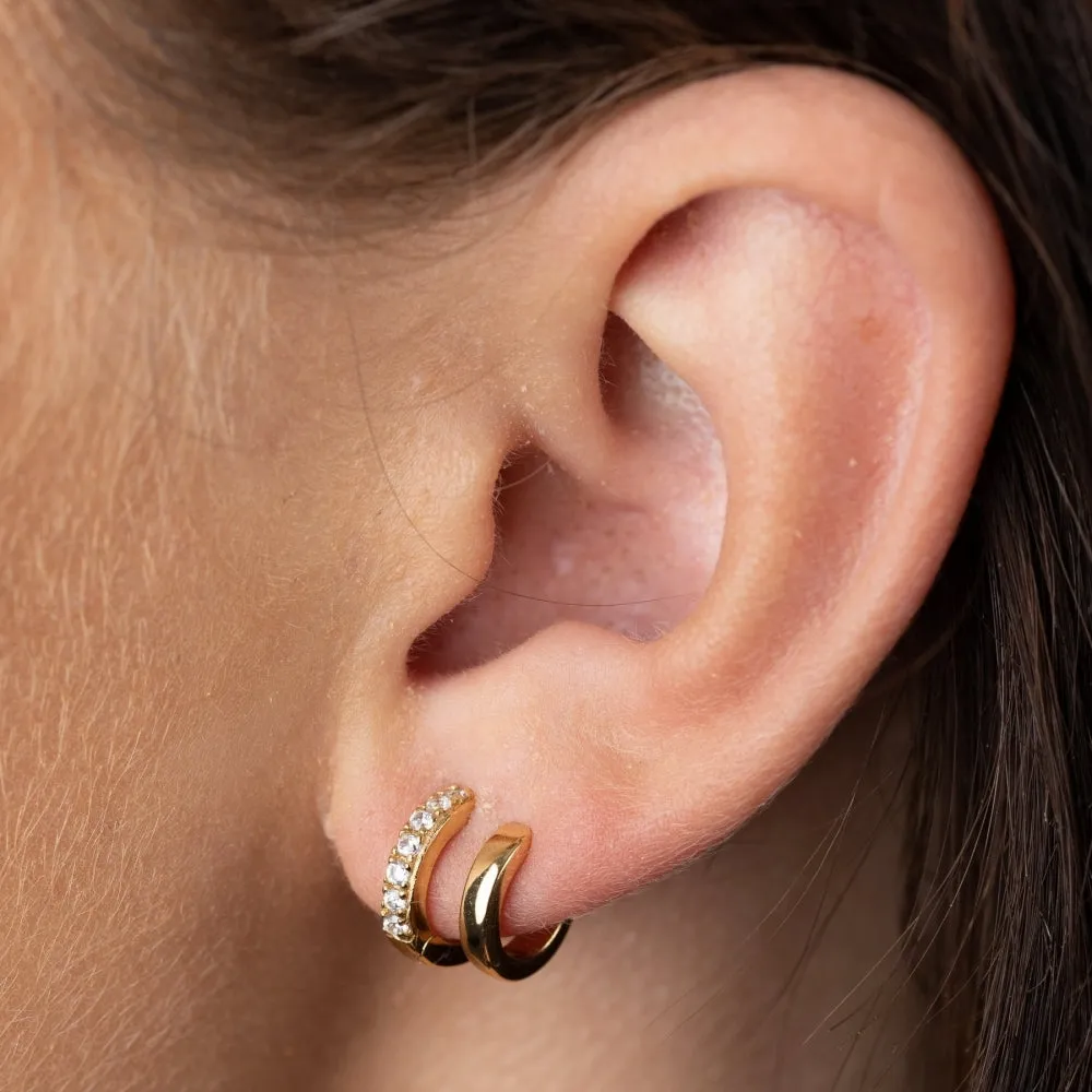 Double Huggie Hoop Earrings - Gold - SPG-362