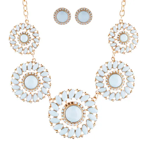 Glamorous Sparkle Bold Fashion Statement Necklace Earrings Set JN290 Gold Mint