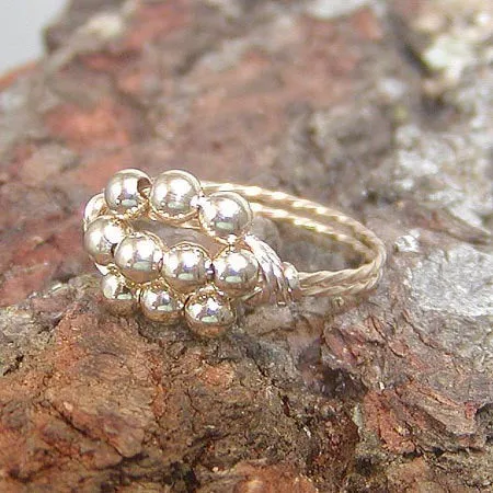 Gold Filled Bead Cluster Twist Wire Ring