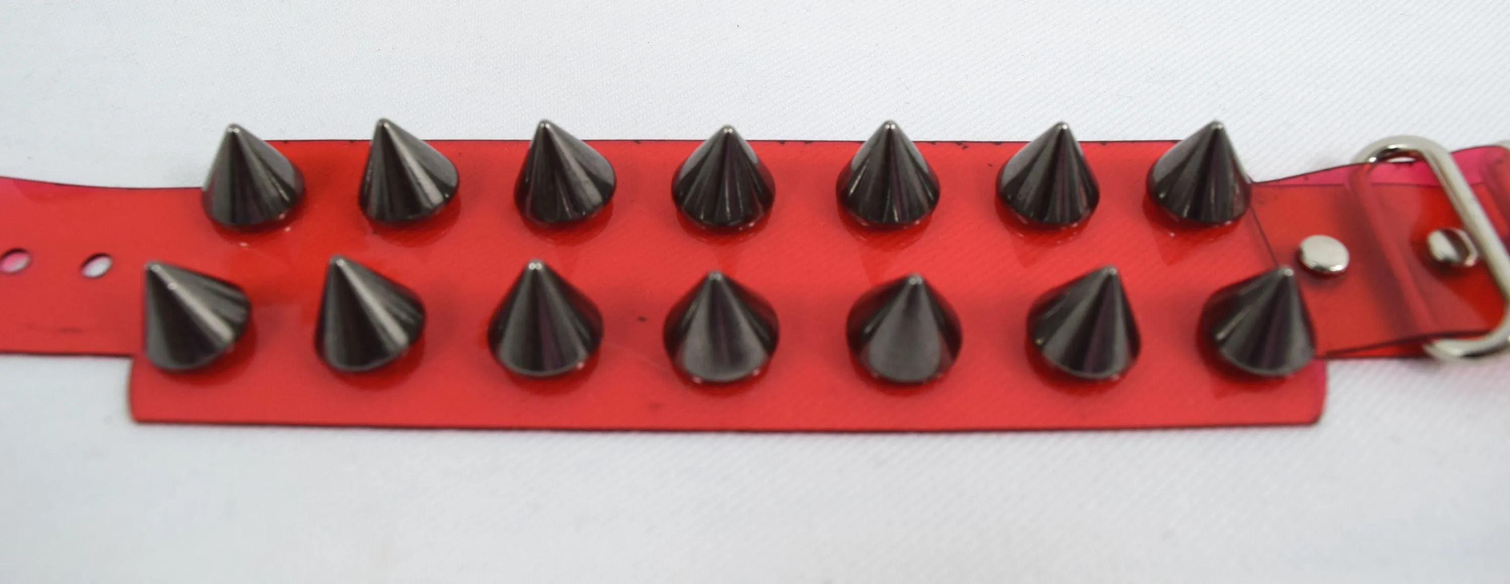 Gothic Grunge Punk Rock vinyl Red clear Wide Leather Spiked Bracelet