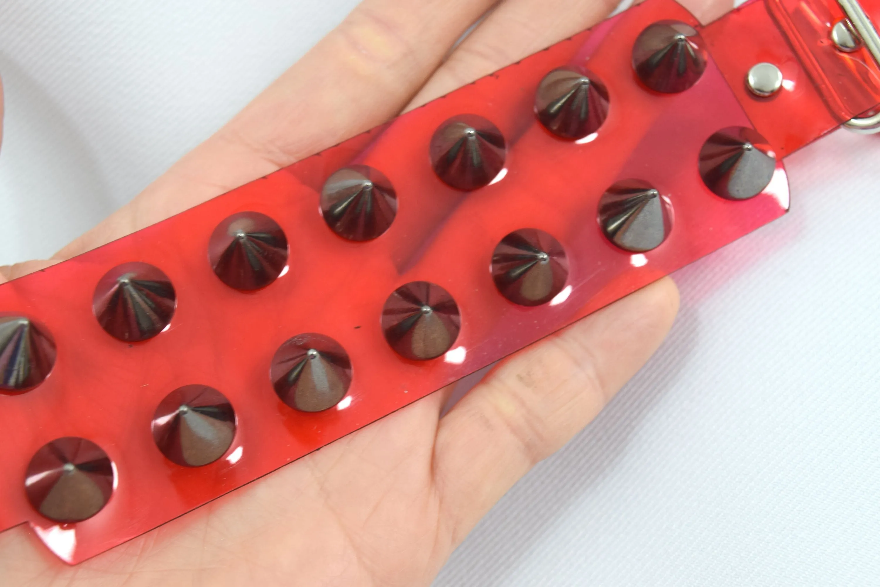 Gothic Grunge Punk Rock vinyl Red clear Wide Leather Spiked Bracelet