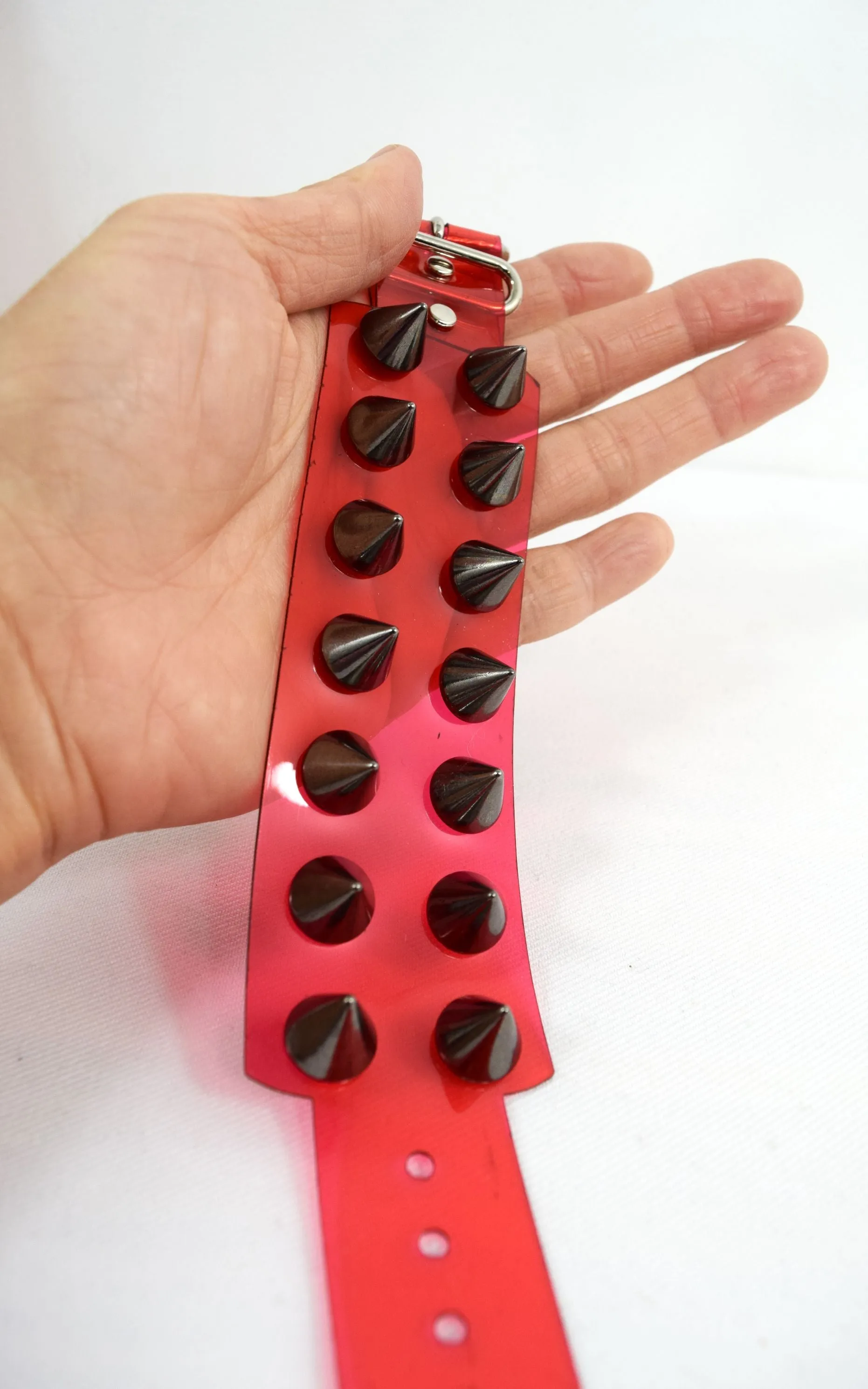 Gothic Grunge Punk Rock vinyl Red clear Wide Leather Spiked Bracelet