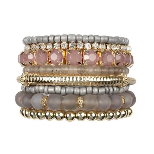 Gray Stackable Beads Bracelet Set
