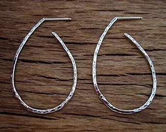 Hammered Textured Sterling Silver Artisan Hoop Earrings (one pair)(N)