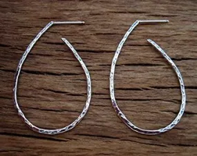 Hammered Textured Sterling Silver Artisan Hoop Earrings (one pair)(N)