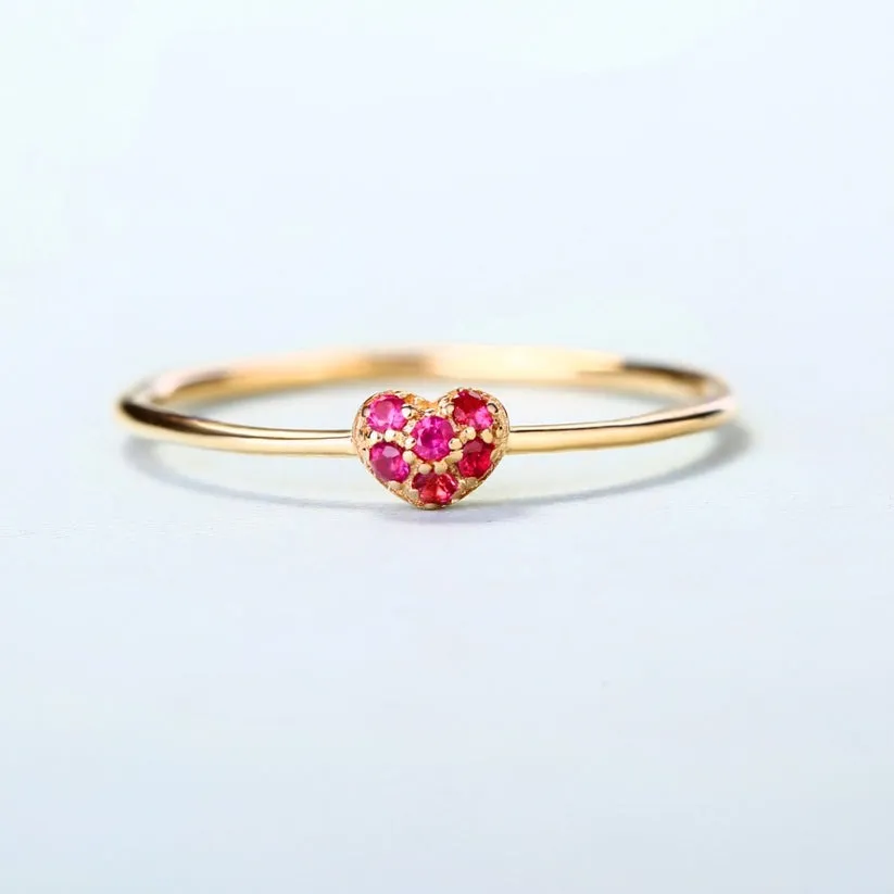 Heart Cluster Round Ruby 14K Rose Gold Ring