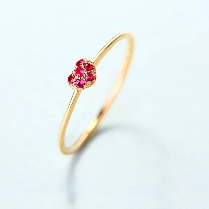 Heart Cluster Round Ruby 14K Rose Gold Ring