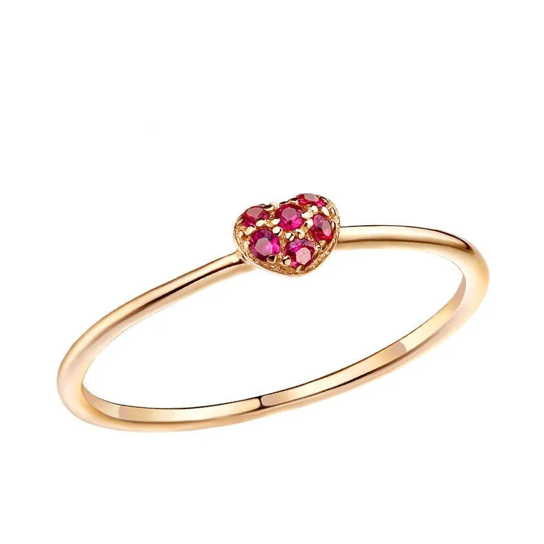 Heart Cluster Round Ruby 14K Rose Gold Ring