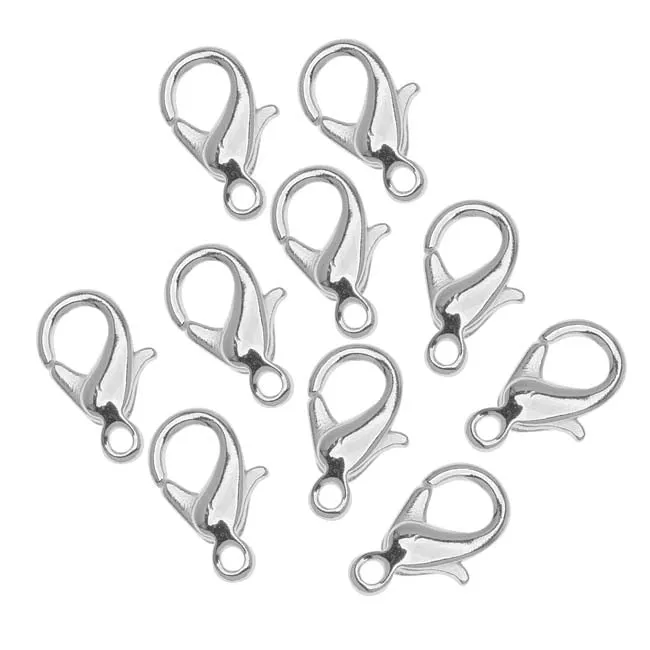 Lobster Clasps, Curved 12.5mm, Silver Plated (10 Pieces)