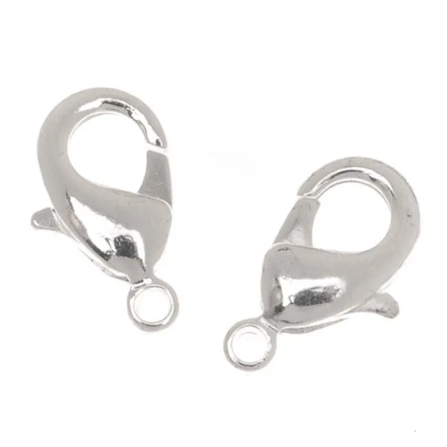 Lobster Clasps, Curved 12mm, Silver Plated (6 Pieces)