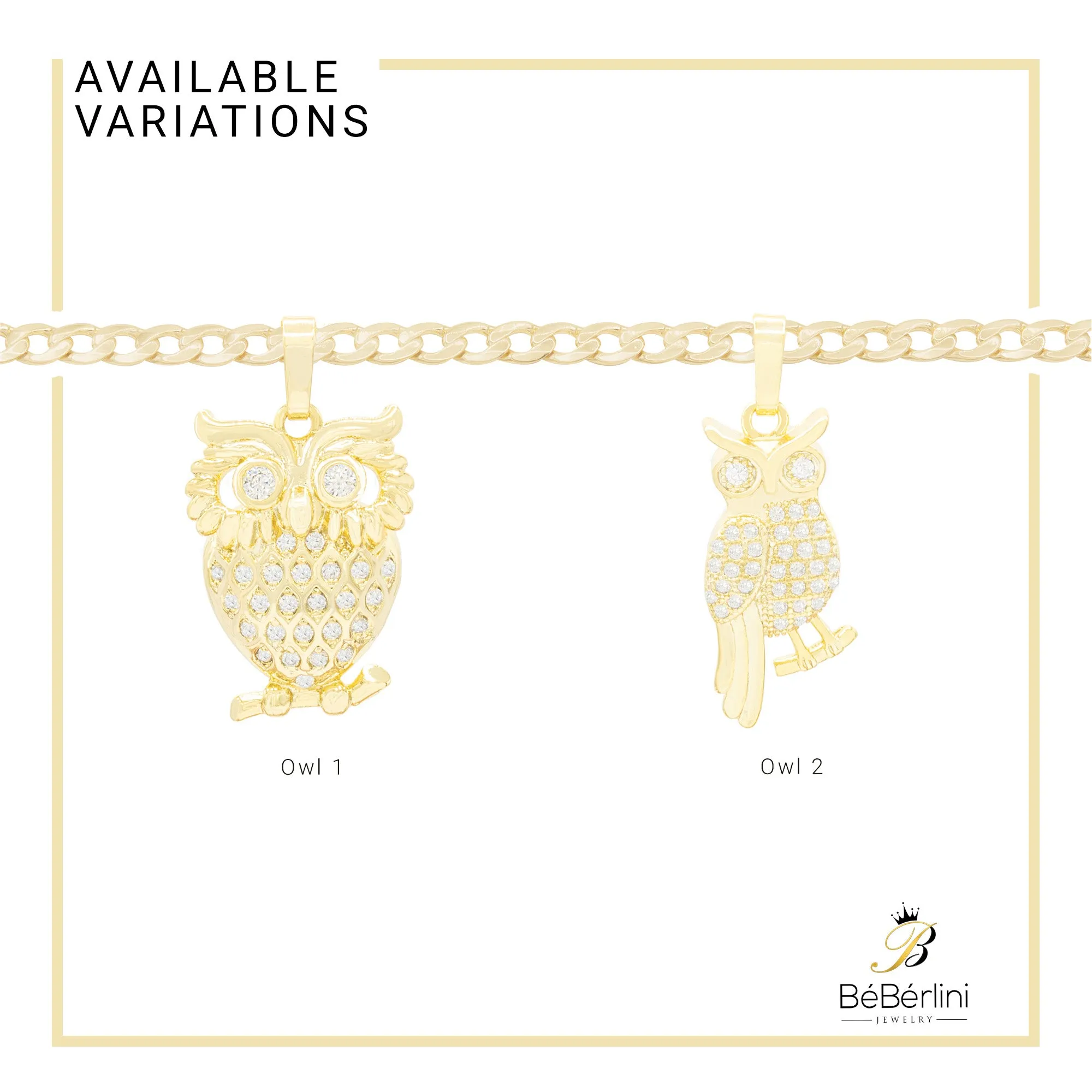 Owl Pendant 14K Gold Filled Cubic Zirconia Anklet 10" Set 2.5 mm Women