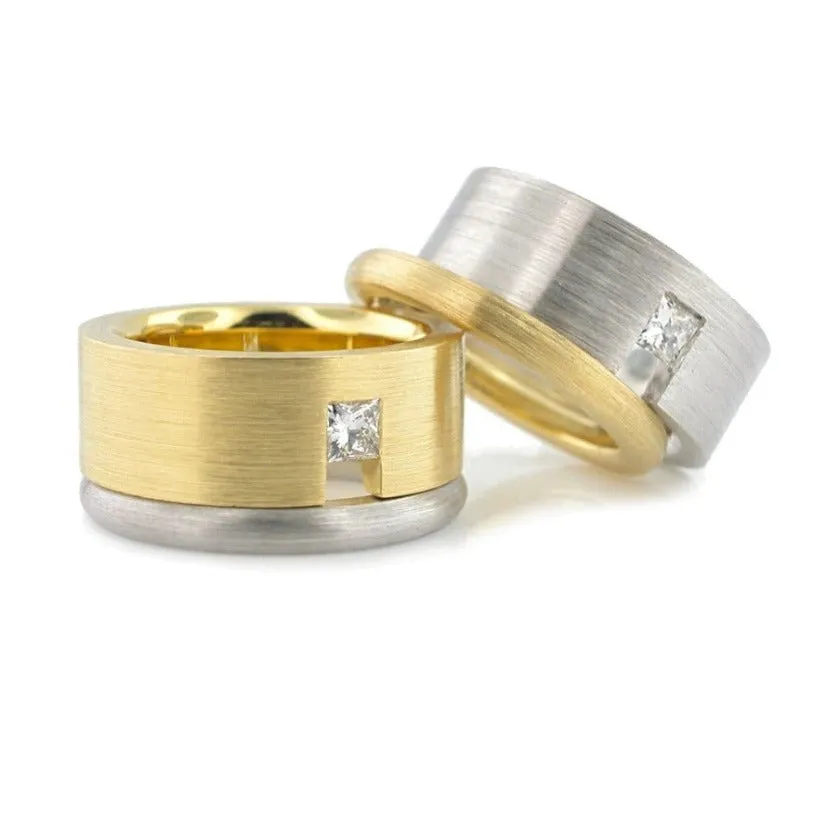 Series 11 | Flat Cut Wedding Band, 18k White, Yellow Slim Band   Dia.