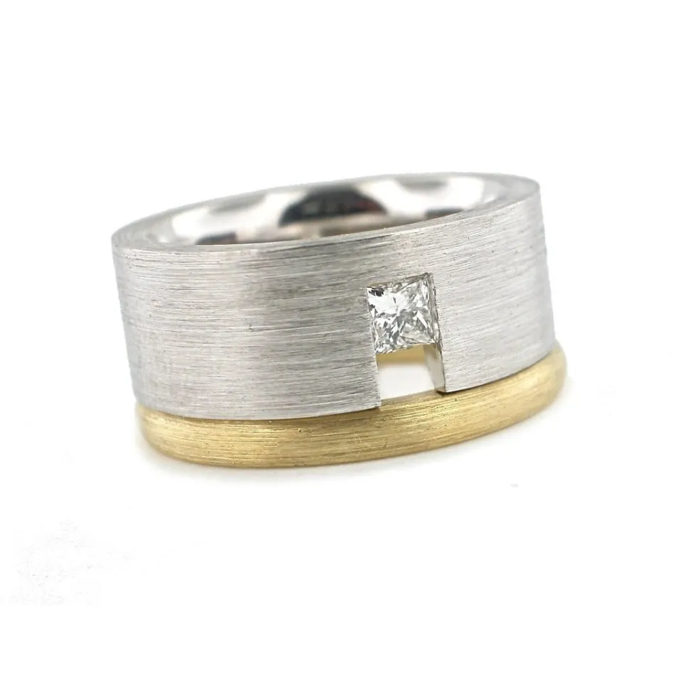 Series 11 | Flat Cut Wedding Band, 18k White, Yellow Slim Band   Dia.